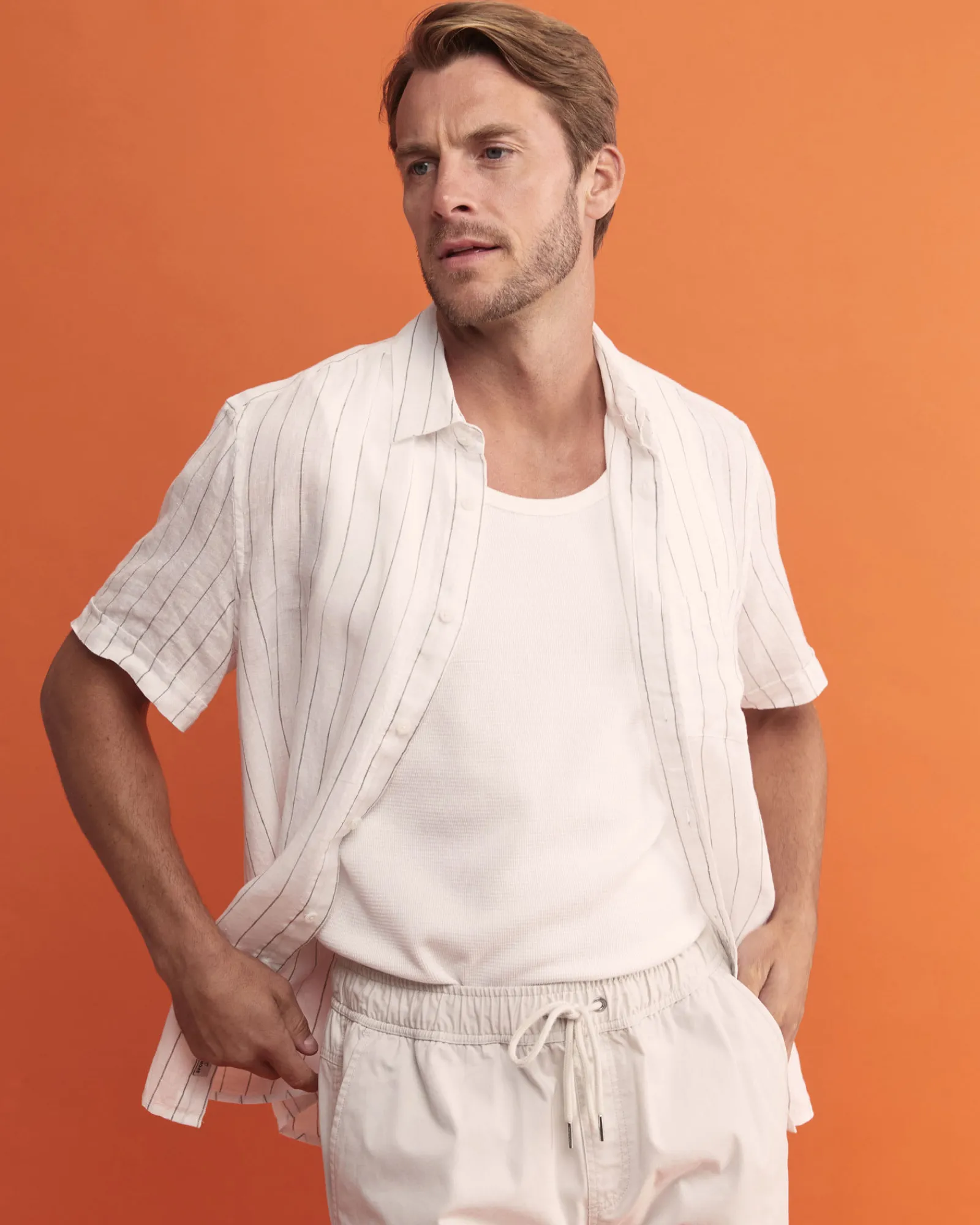 Online Sportscraft Alan Short Sleeve Linen Shirt in Whitemulti White/multi
