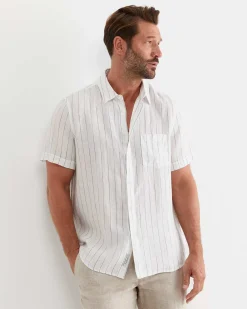 Online Sportscraft Alan Short Sleeve Linen Shirt in Whitemulti White/multi