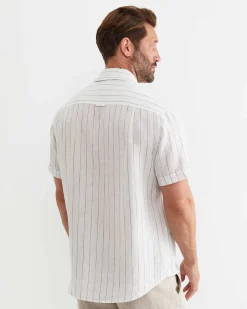 Online Sportscraft Alan Short Sleeve Linen Shirt in Whitemulti White/multi