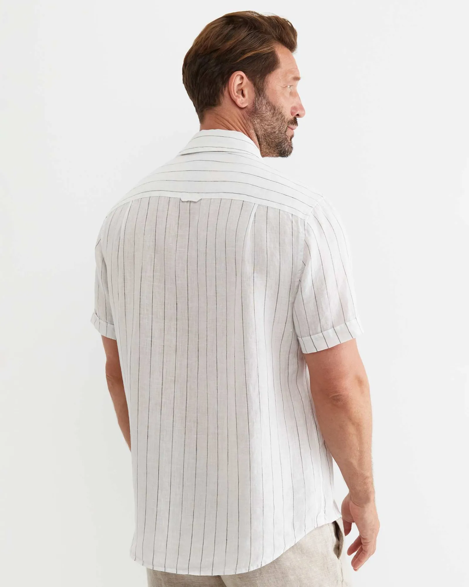 Online Sportscraft Alan Short Sleeve Linen Shirt in Whitemulti White/multi