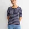 Clearance Sportscraft Allie Rib Henley Tee in Navywhite Navy/white