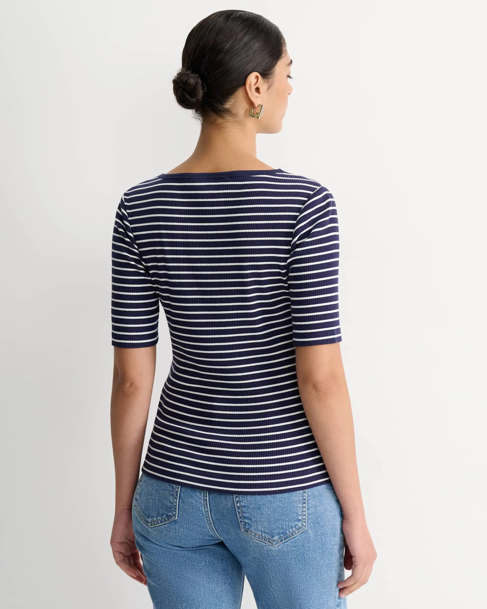 Clearance Sportscraft Allie Rib Henley Tee in Navywhite Navy/white