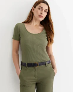 Hot Sportscraft Allie Scoop Rib Tee in Khaki