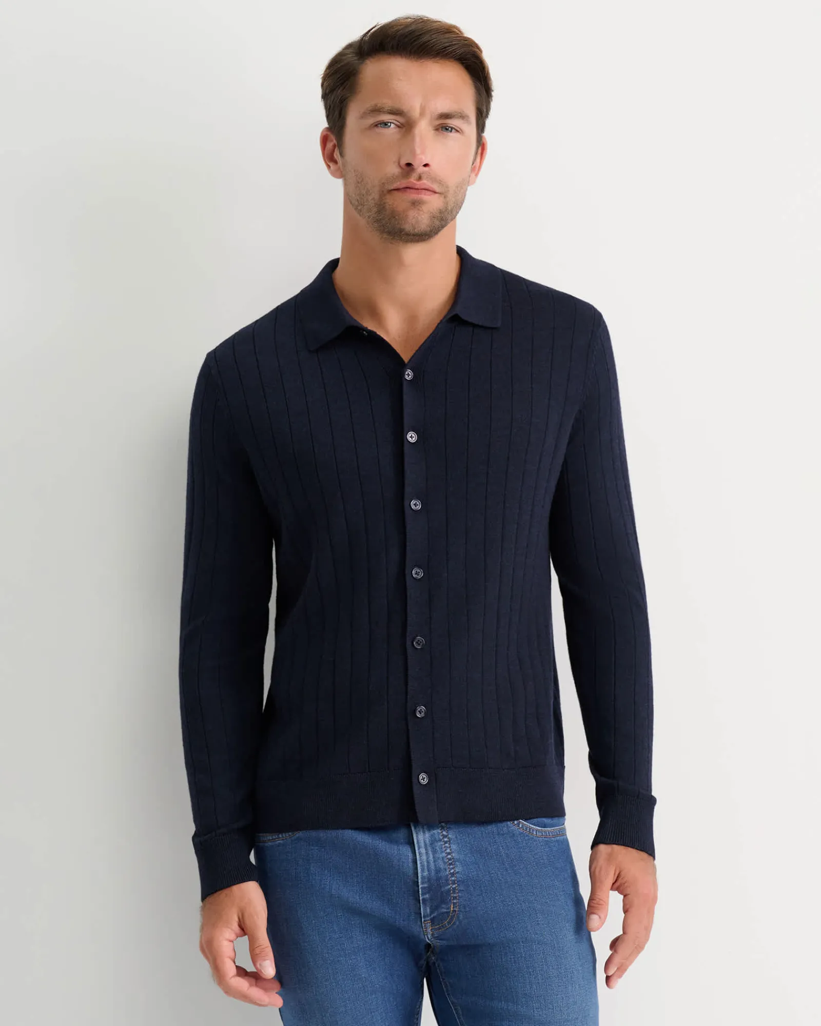 Fashion Sportscraft Angus Merino Knit Shirt in Navy