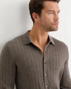 Outlet Sportscraft Angus Merino Knit Shirt in Bark