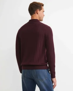 Sale Sportscraft Angus Merino Long Sleeve Knit Polo in Burgundy