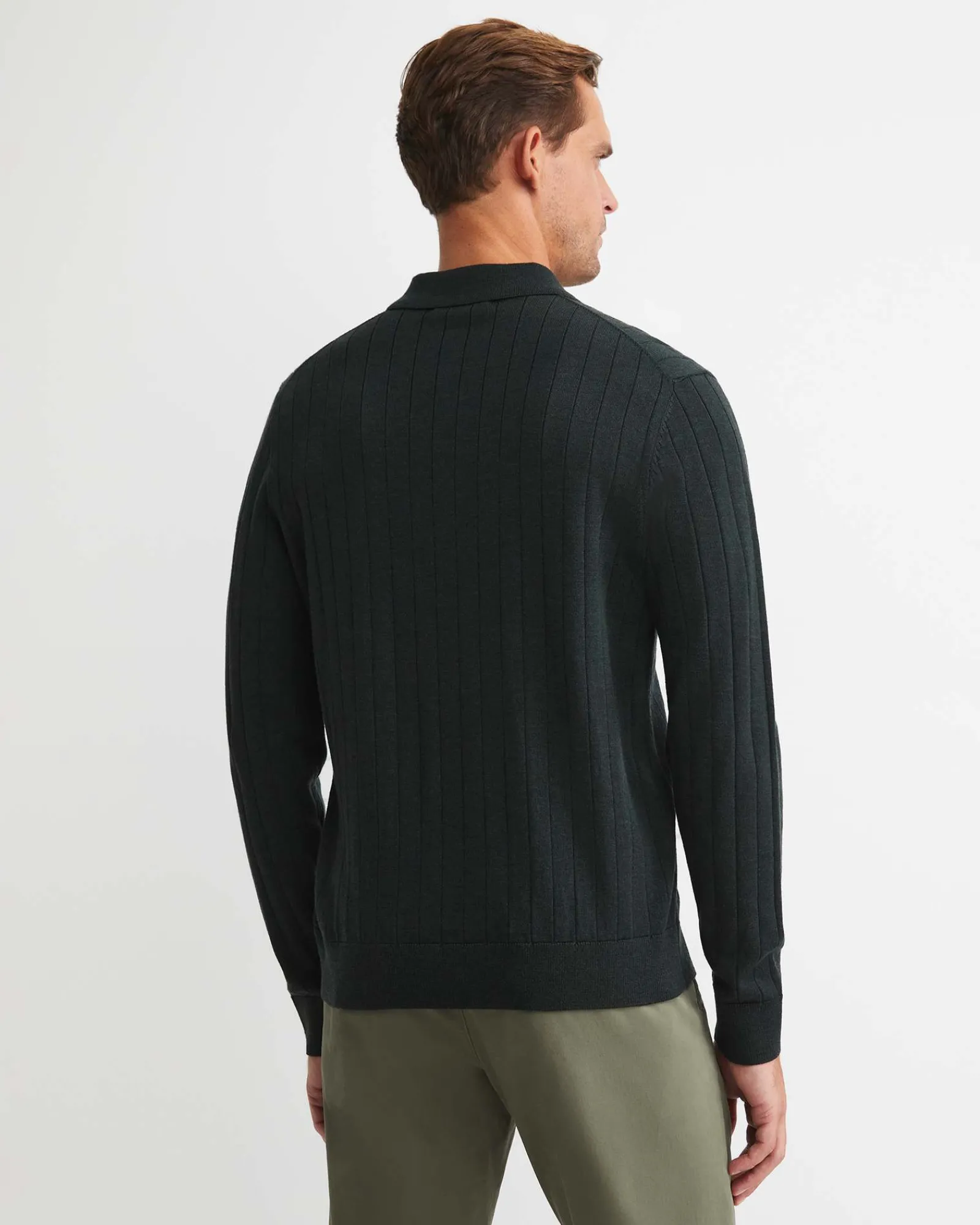 New Sportscraft Angus Merino Long Sleeve Knit Polo in Forest