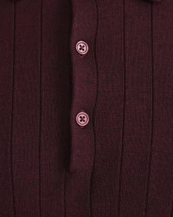 Sale Sportscraft Angus Merino Long Sleeve Knit Polo in Burgundy