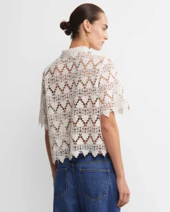 Fashion Sportscraft Ariana Lace Cropped Shirt in Chalk