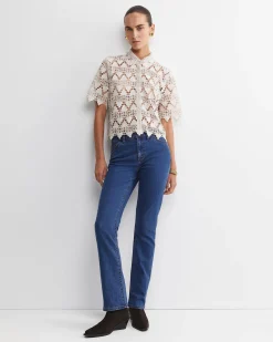 Fashion Sportscraft Ariana Lace Cropped Shirt in Chalk