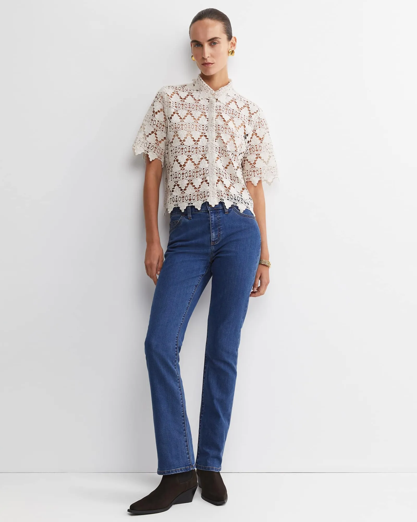 Fashion Sportscraft Ariana Lace Cropped Shirt in Chalk