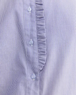 New Sportscraft Asha Stripe Ruffle Blouse in Bluewhite Blue/white