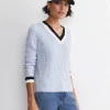 Fashion Sportscraft Baby Cable V-Neck Sweater in Ice Blue IceBlue