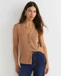 New Sportscraft Becky Cotton Vest in Tan