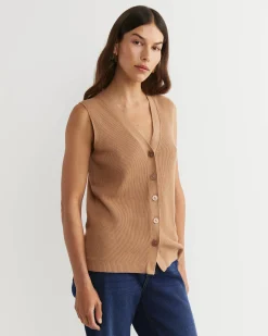 New Sportscraft Becky Cotton Vest in Tan