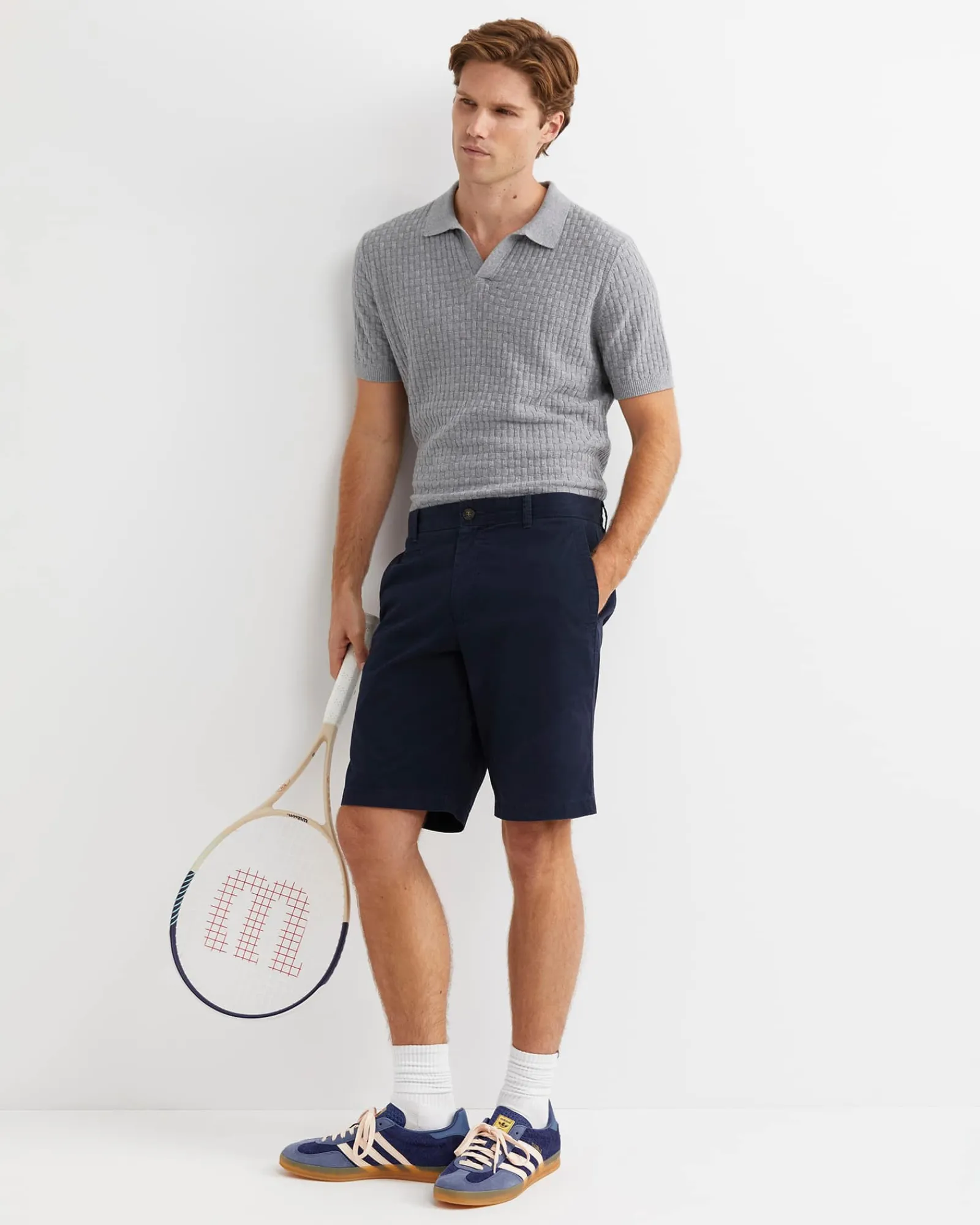 Discount Sportscraft Bryant Knitted Polo in Grey Melange GreyMelange