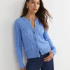 New Sportscraft Cable Merino Cotton Cardigan in Belle Blue BelleBlue