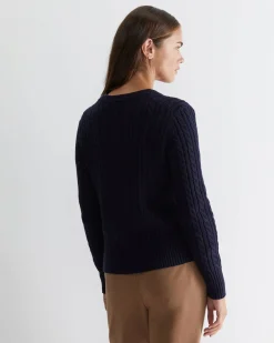 Best Sportscraft Cable Merino Cotton Cardigan in Navy