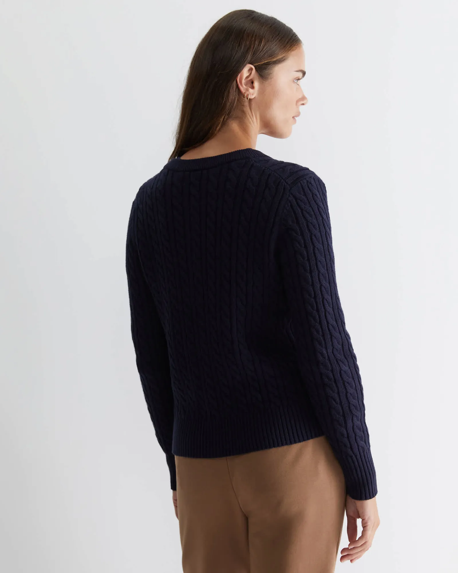 Best Sportscraft Cable Merino Cotton Cardigan in Navy
