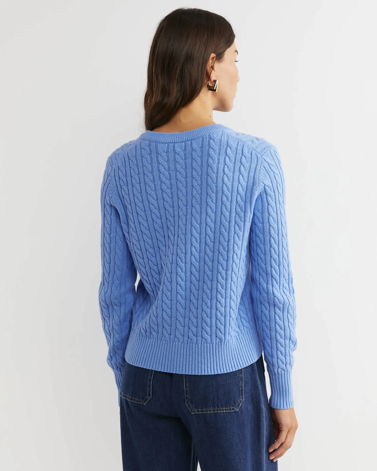 New Sportscraft Cable Merino Cotton Cardigan in Belle Blue BelleBlue