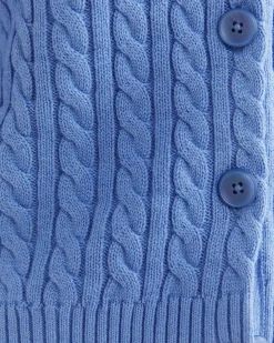 New Sportscraft Cable Merino Cotton Cardigan in Belle Blue BelleBlue