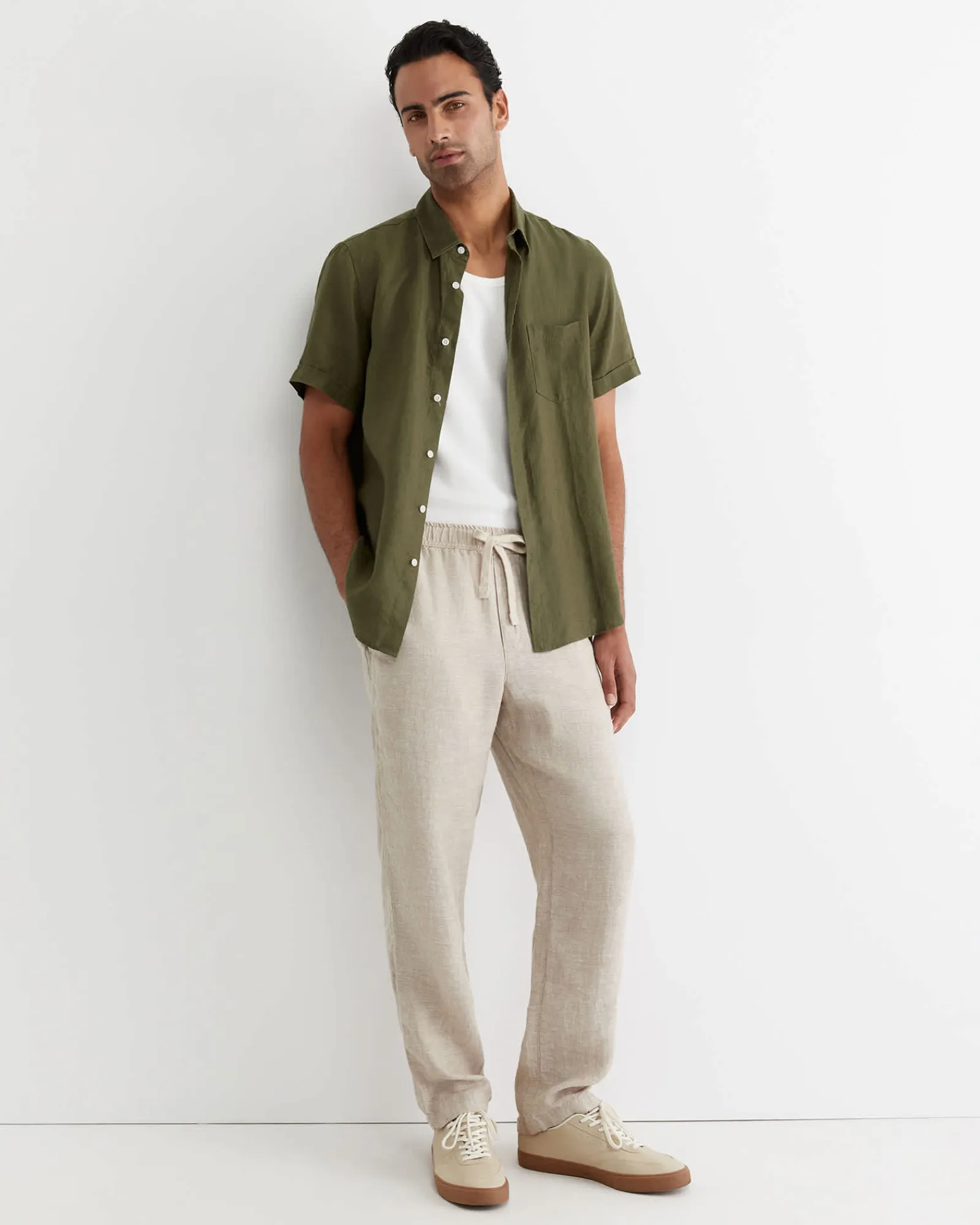 Clearance Sportscraft Caffery Yarn Dyed Linen Pant in Cappuccino