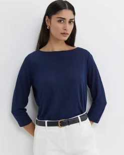 Sale Sportscraft Cecile Linen Top in Navy