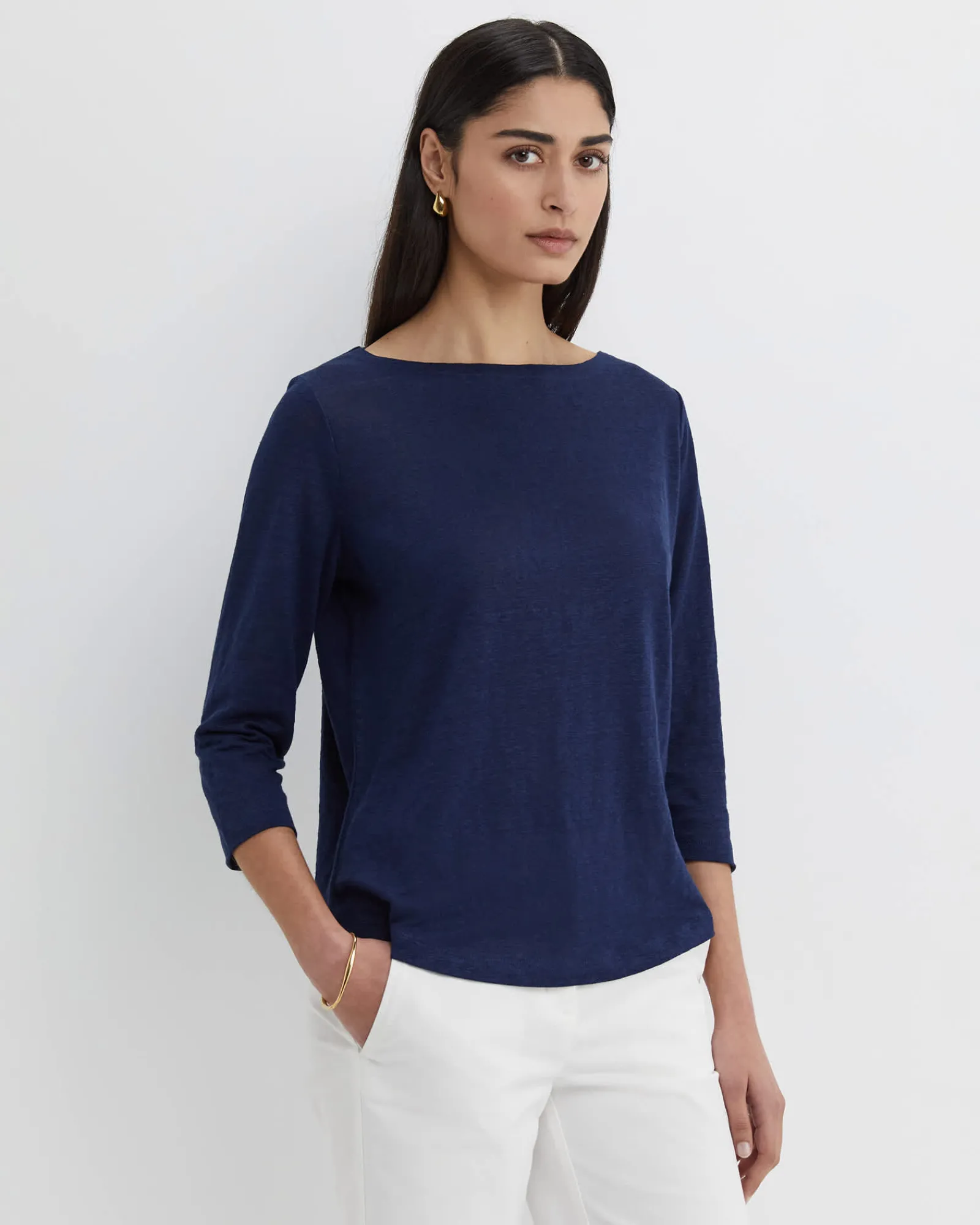 Sale Sportscraft Cecile Linen Top in Navy