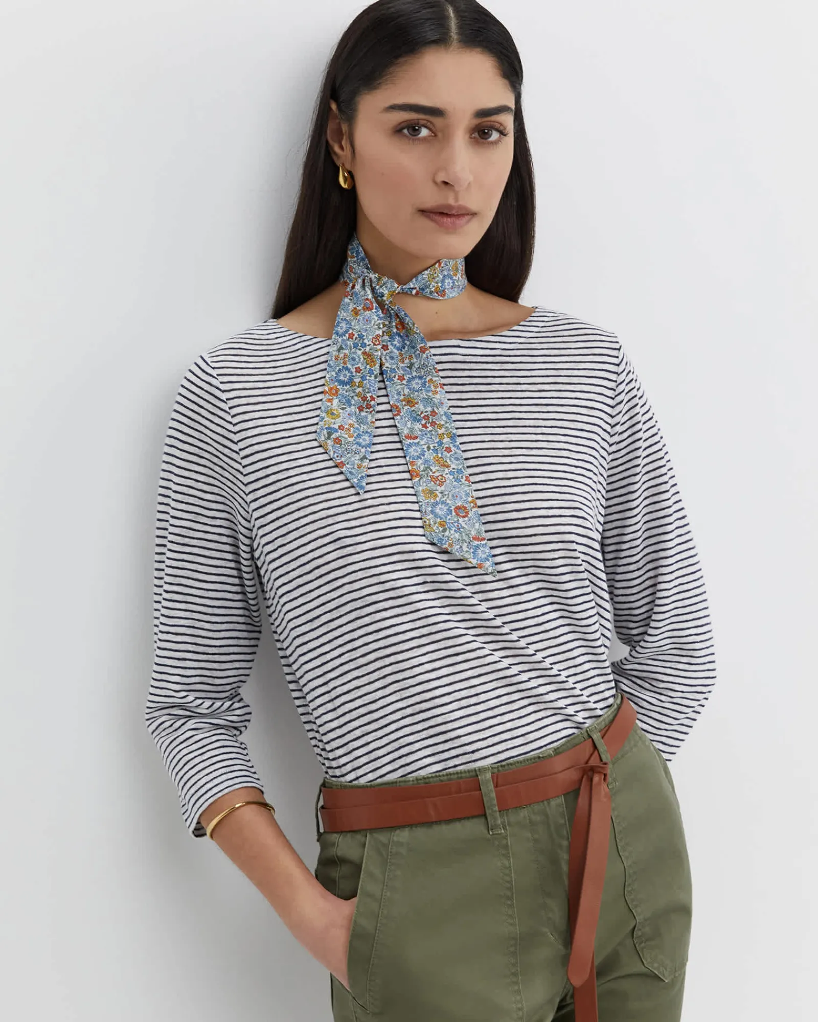 Outlet Sportscraft Cecile Linen Top in Whitenavy White/navy
