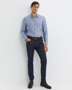 Discount Sportscraft Chalmers Long Sleeve Stripe Linen Shirt in Bluewhite Blue/white