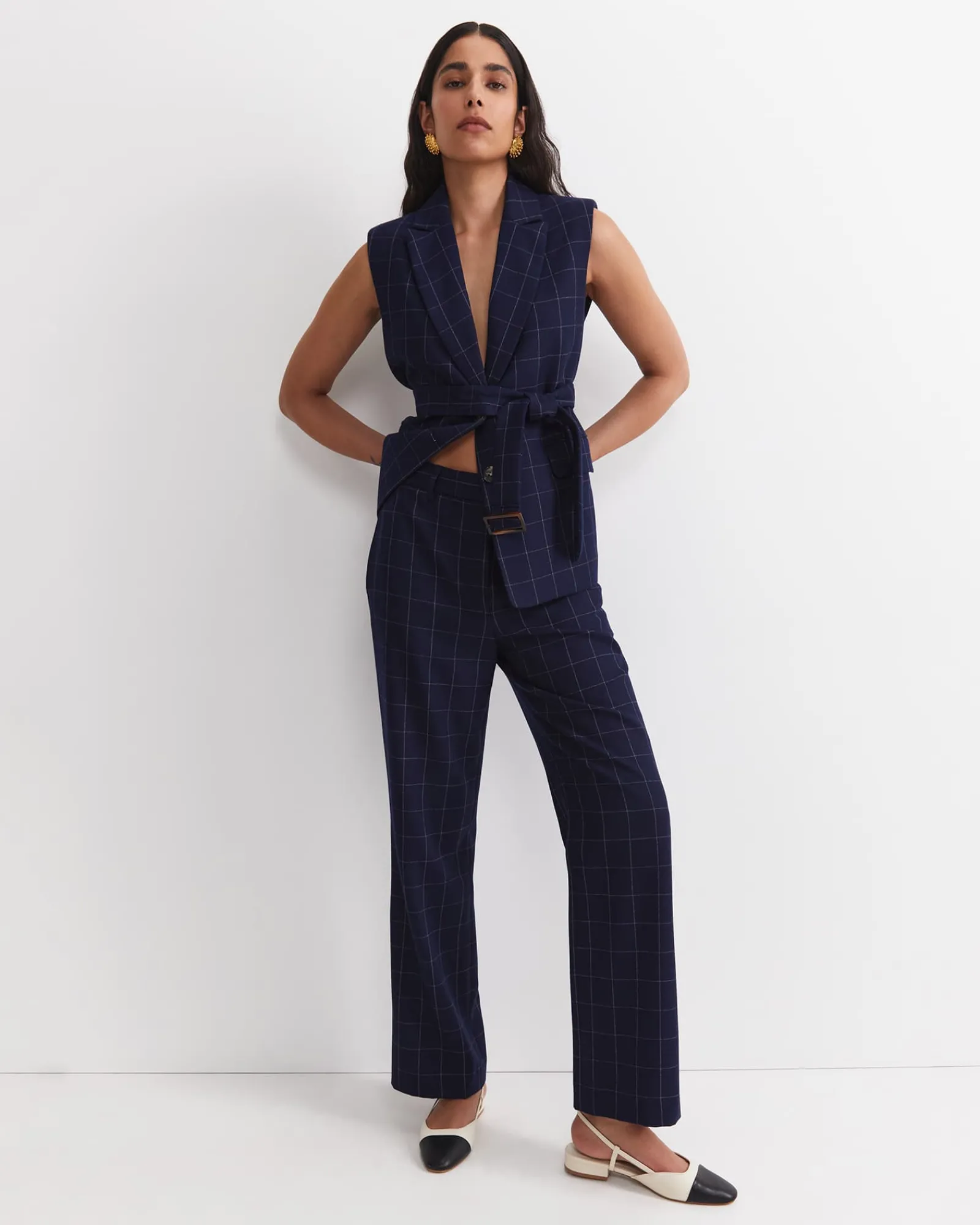 Clearance Sportscraft Chiara Check Straight Pant in Navy