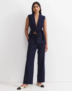 Clearance Sportscraft Chiara Check Straight Pant in Navy