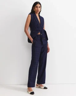 Clearance Sportscraft Chiara Check Straight Pant in Navy