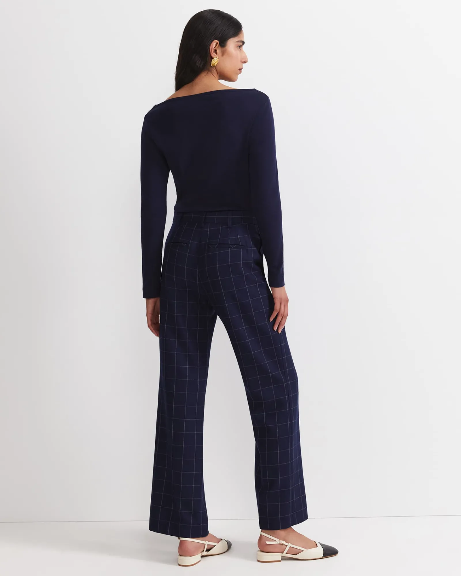 Clearance Sportscraft Chiara Check Straight Pant in Navy