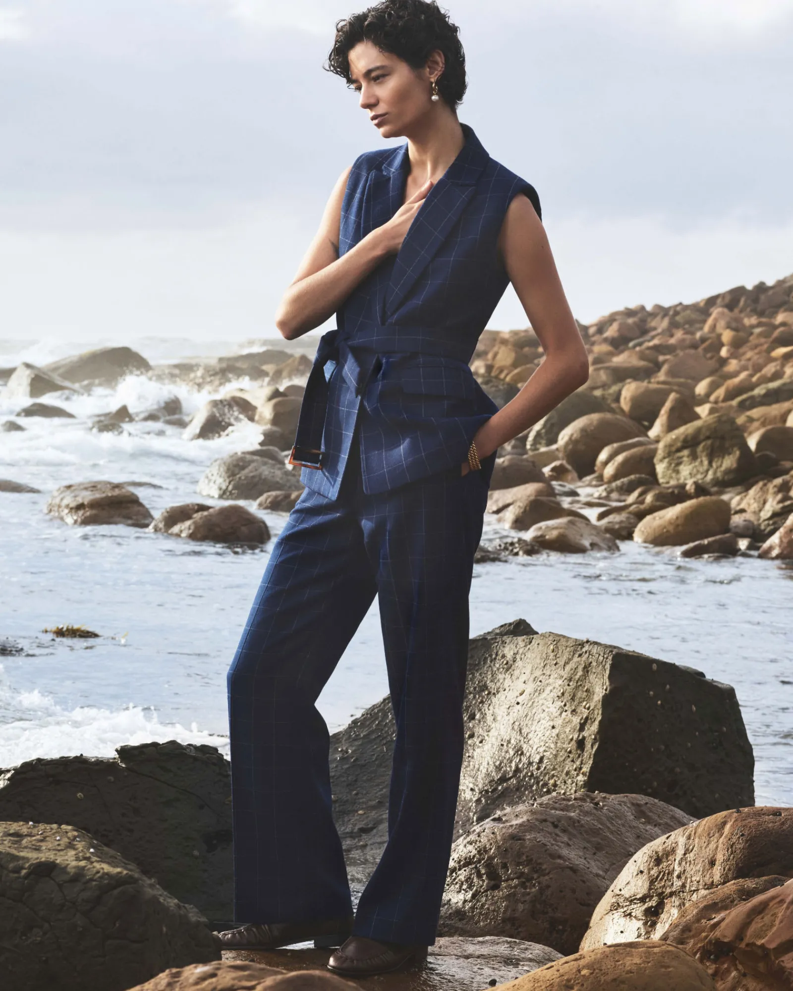 Clearance Sportscraft Chiara Check Straight Pant in Navy