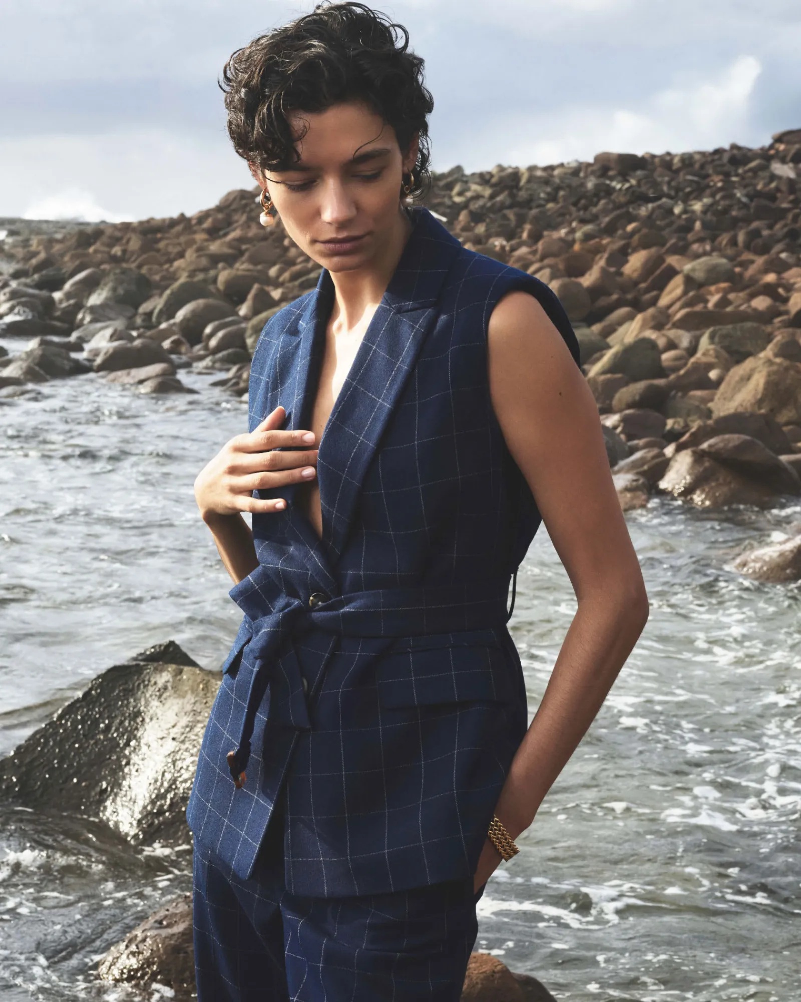 Clearance Sportscraft Chiara Check Vest in Navy
