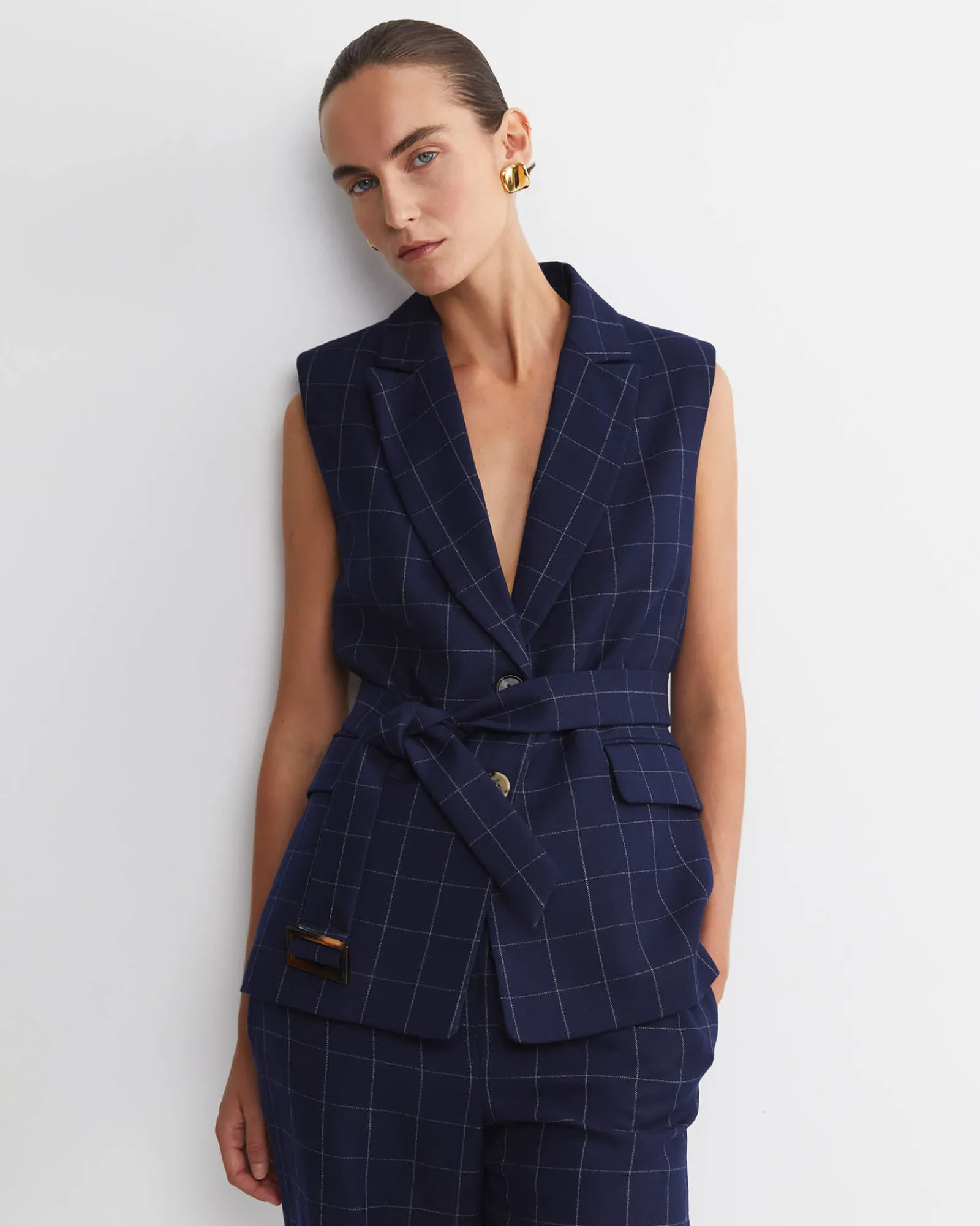Clearance Sportscraft Chiara Check Vest in Navy