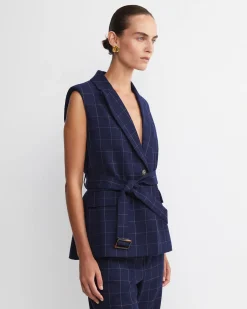 Clearance Sportscraft Chiara Check Vest in Navy