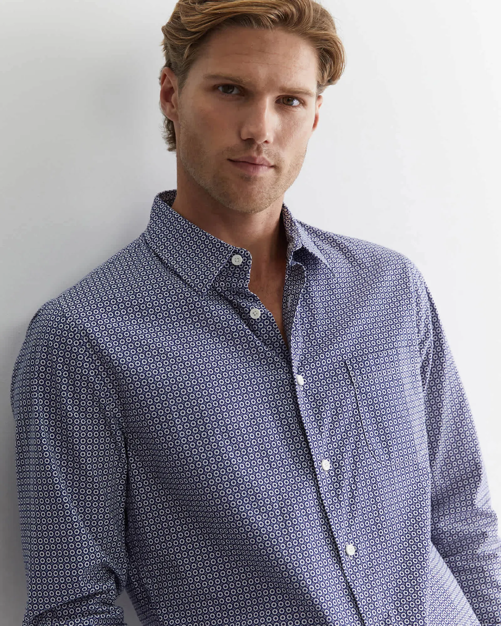 Discount Sportscraft Claremont Print Shirt in Ball Point Blue BallPointBlue