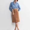 New Sportscraft Cleo Cord Midi Skirt in Camel