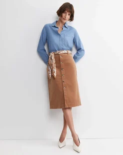 New Sportscraft Cleo Cord Midi Skirt in Camel