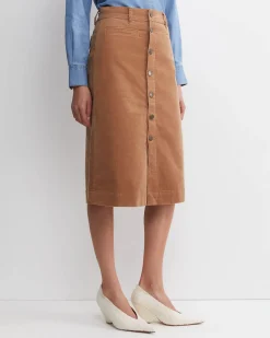 New Sportscraft Cleo Cord Midi Skirt in Camel