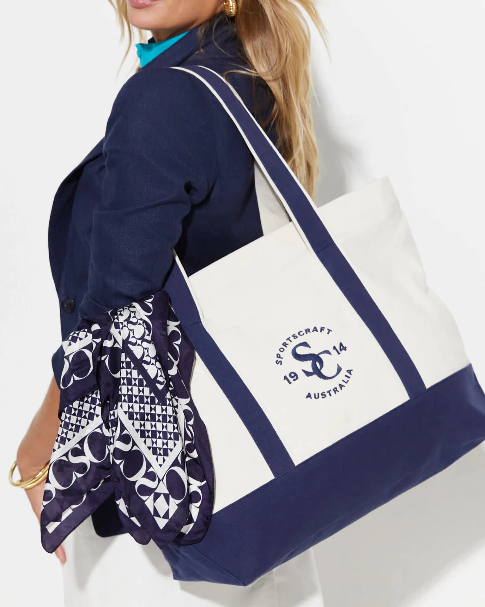 Sale Sportscraft Club Sport Canvas Tote in Ecrunavy Ecru/navy