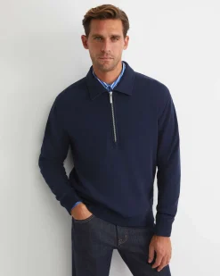 Hot Sportscraft Collared Zip Sweat in Navy