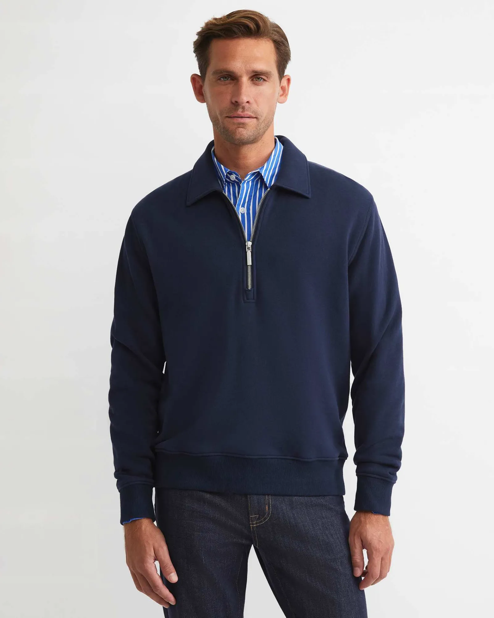 Hot Sportscraft Collared Zip Sweat in Navy