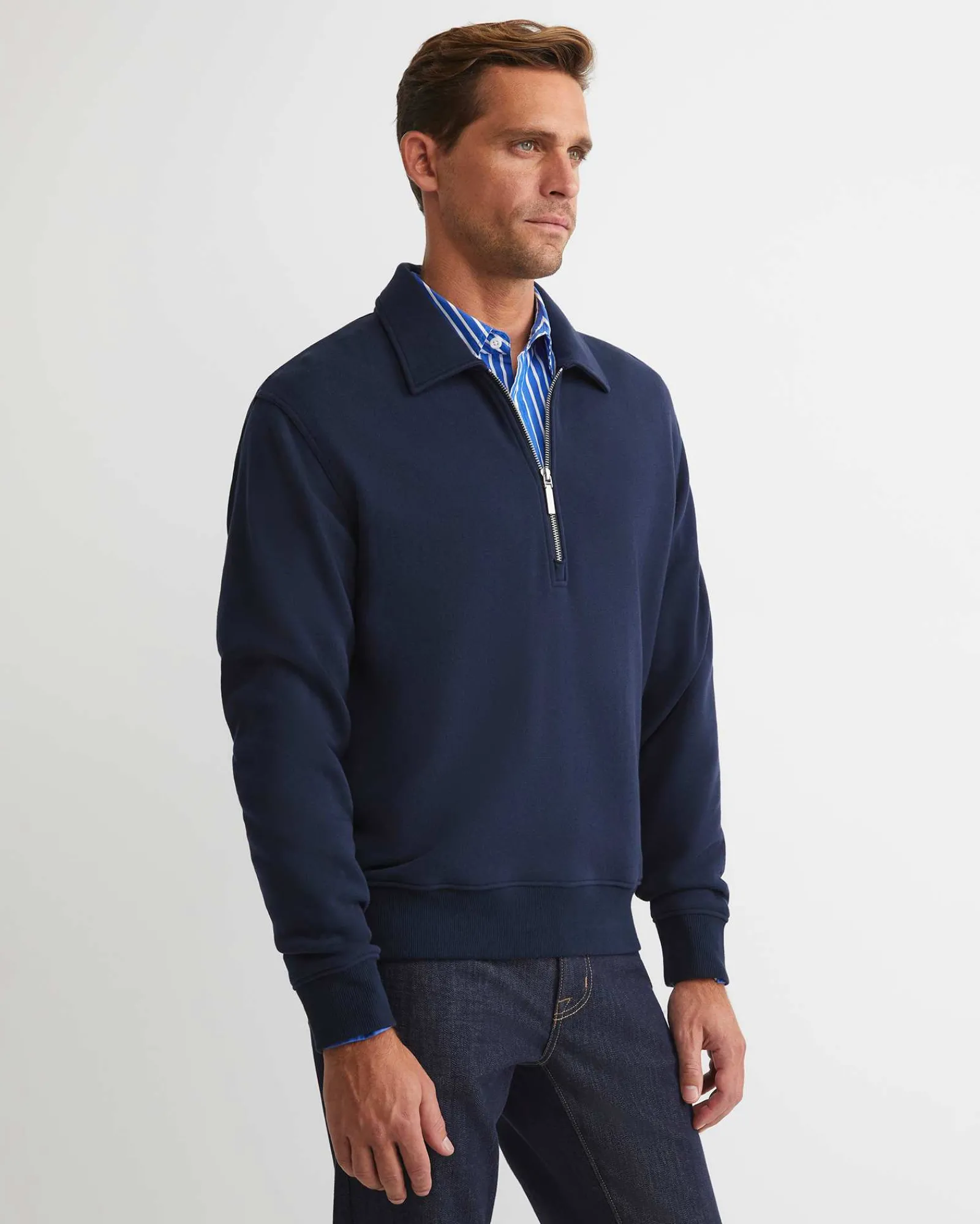 Hot Sportscraft Collared Zip Sweat in Navy