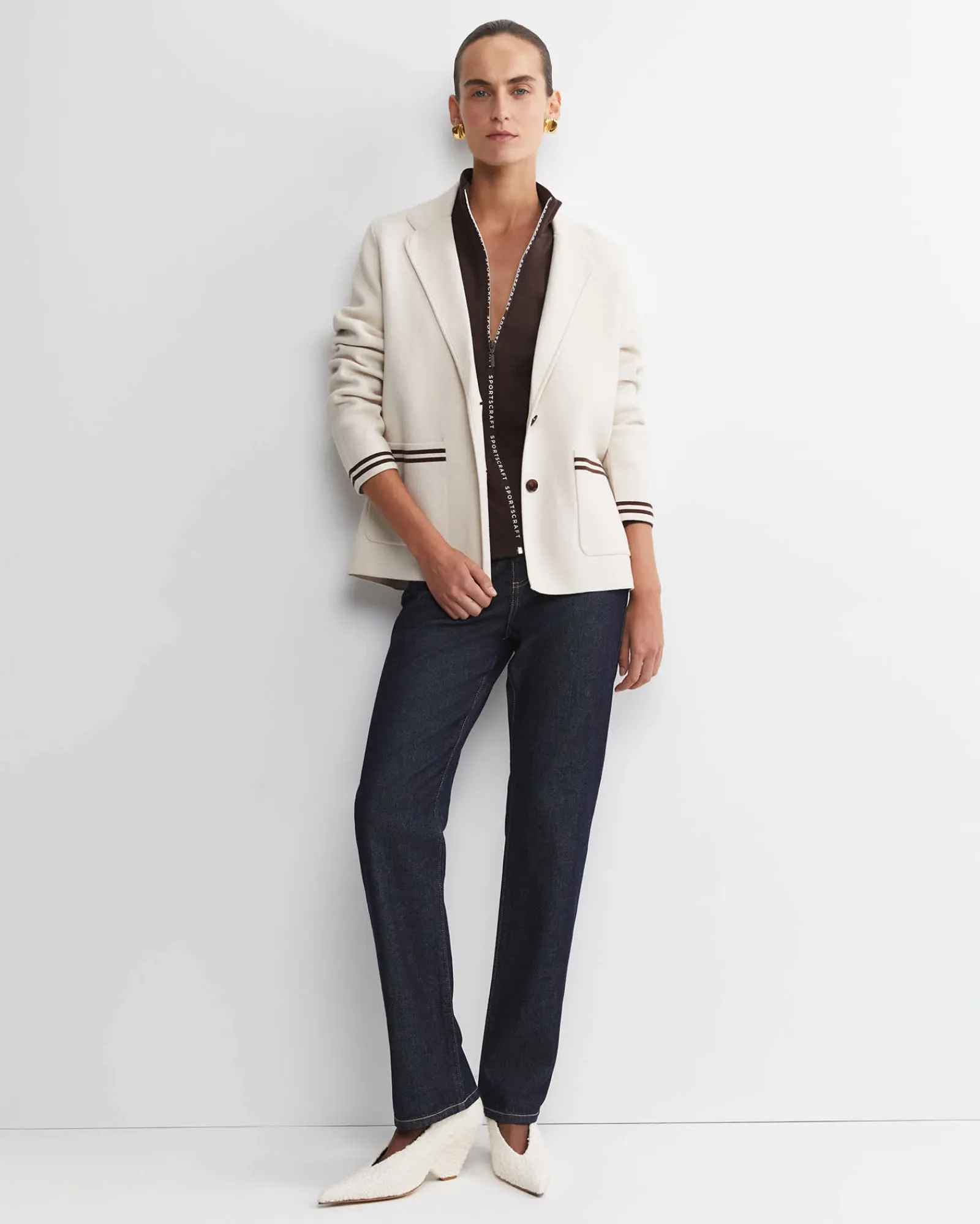 New Sportscraft Cotton Cashmere Cardigan in Chalk