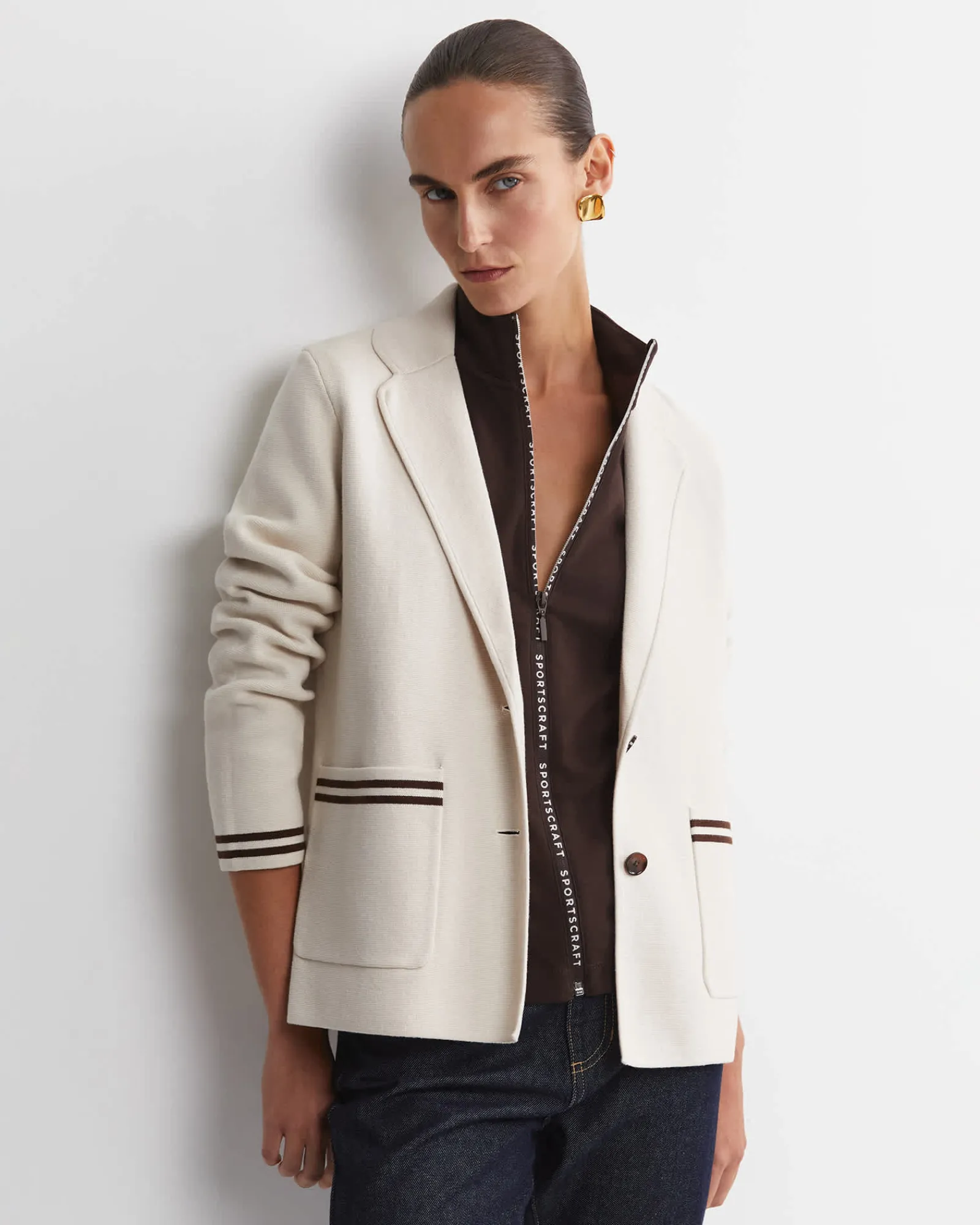 New Sportscraft Cotton Cashmere Cardigan in Chalk