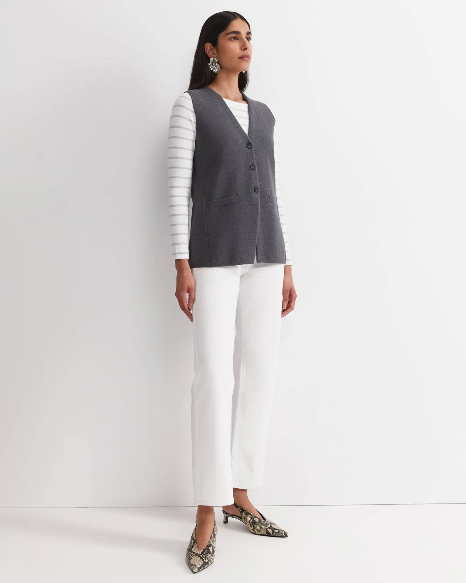 Discount Sportscraft Cotton Cashmere Knit Vest in Charcoal