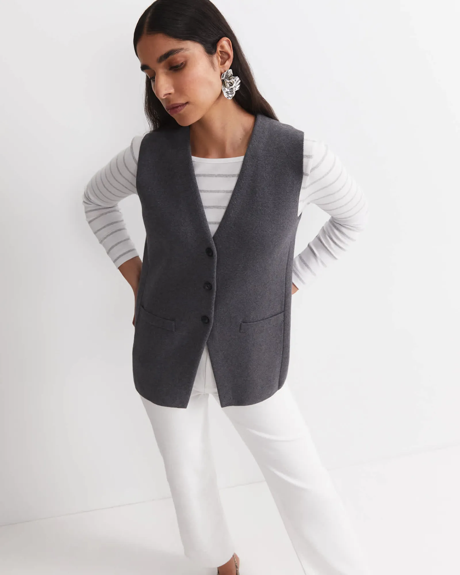 Discount Sportscraft Cotton Cashmere Knit Vest in Charcoal
